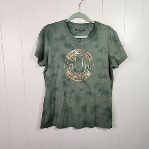 True Religion Green Tie-Dye Cotton Gold Logo Graphic Tee T-Shirt Womens Size XL